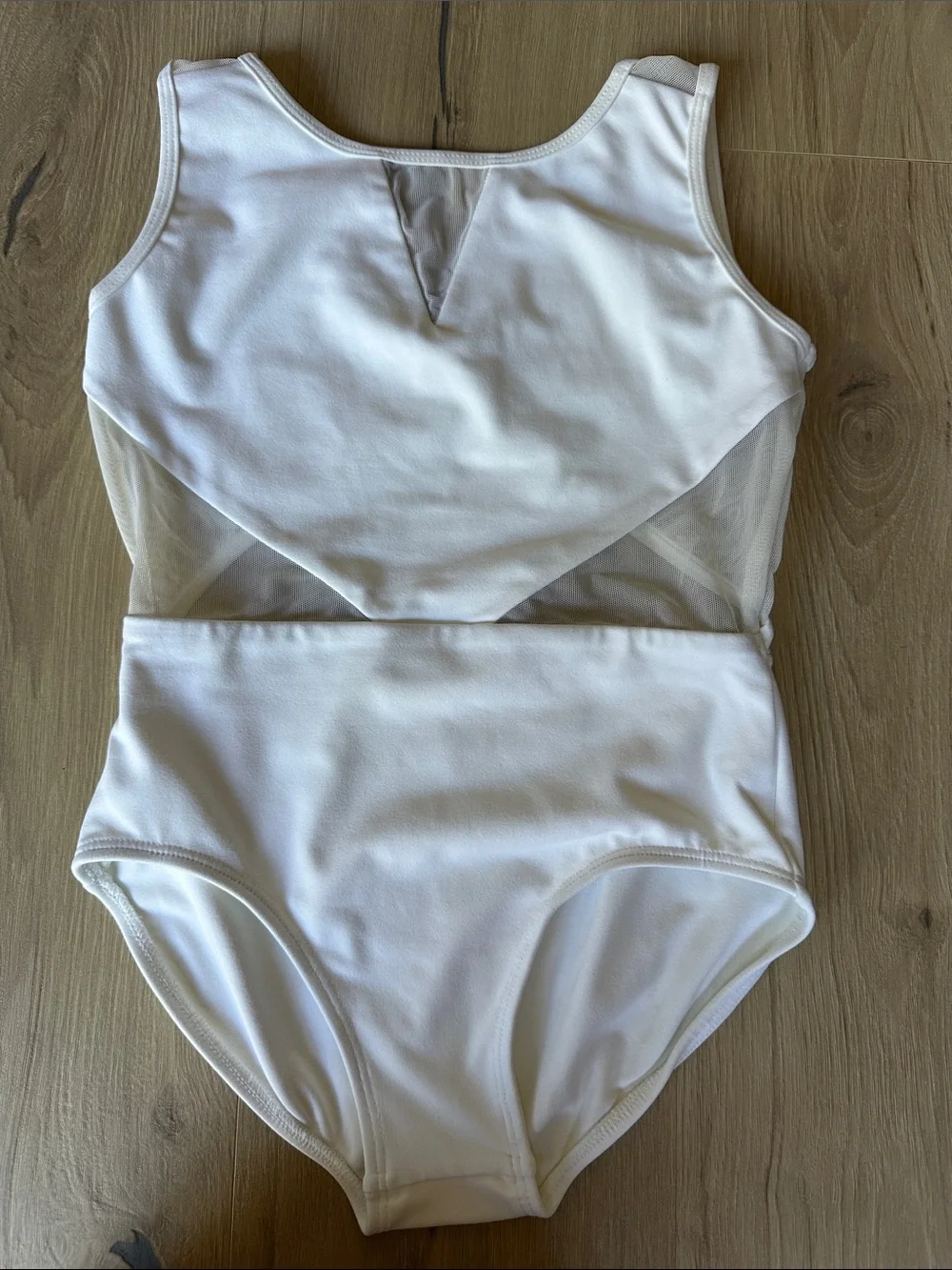 White Girls' Dance Leotard with Mesh Accent